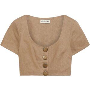 Nicholas Taupe Linen Crop Top - 10
